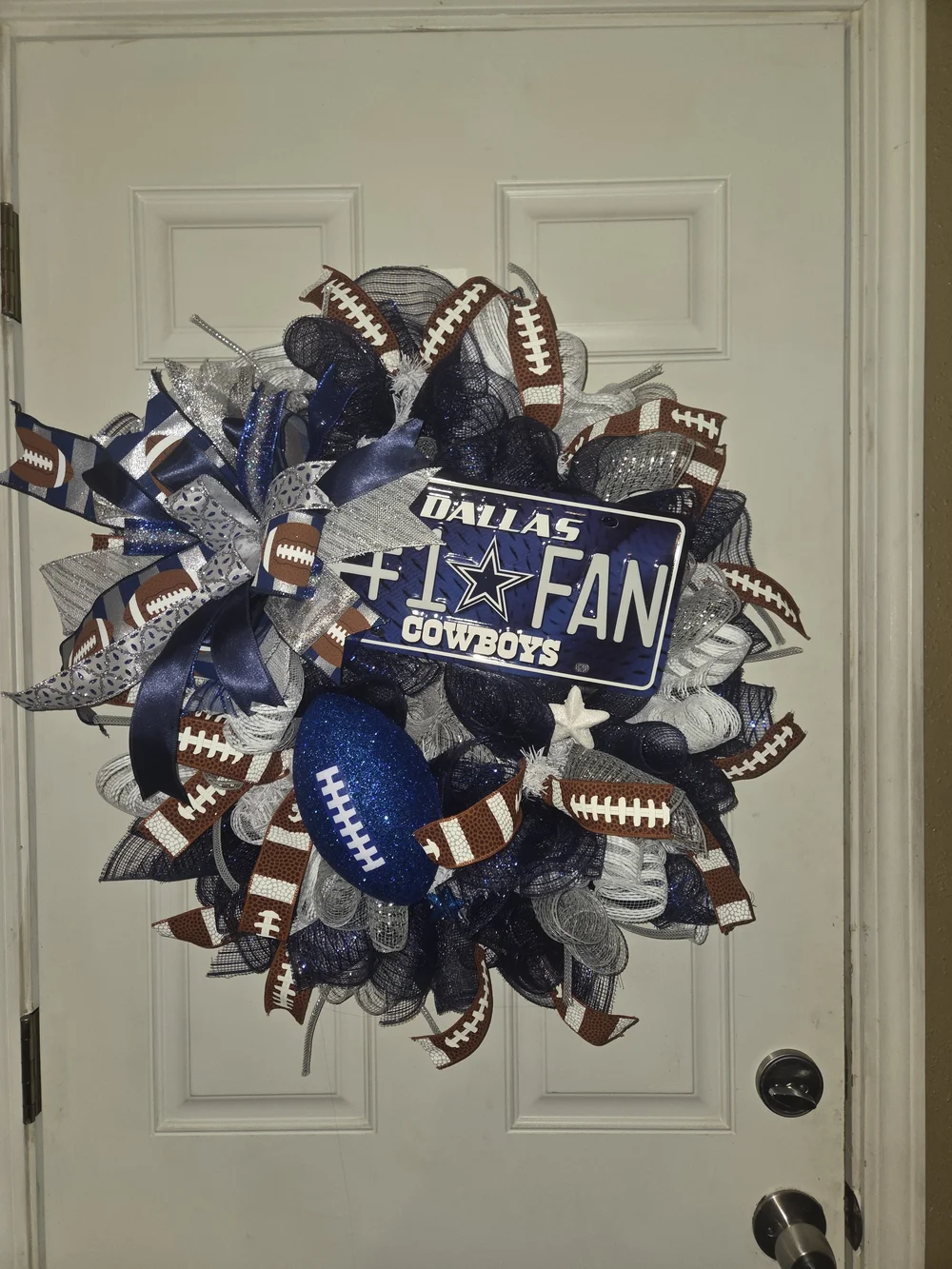 NFL Dallas Cowboys Navy Blue, Silver & Brown Football Fan Wreath
